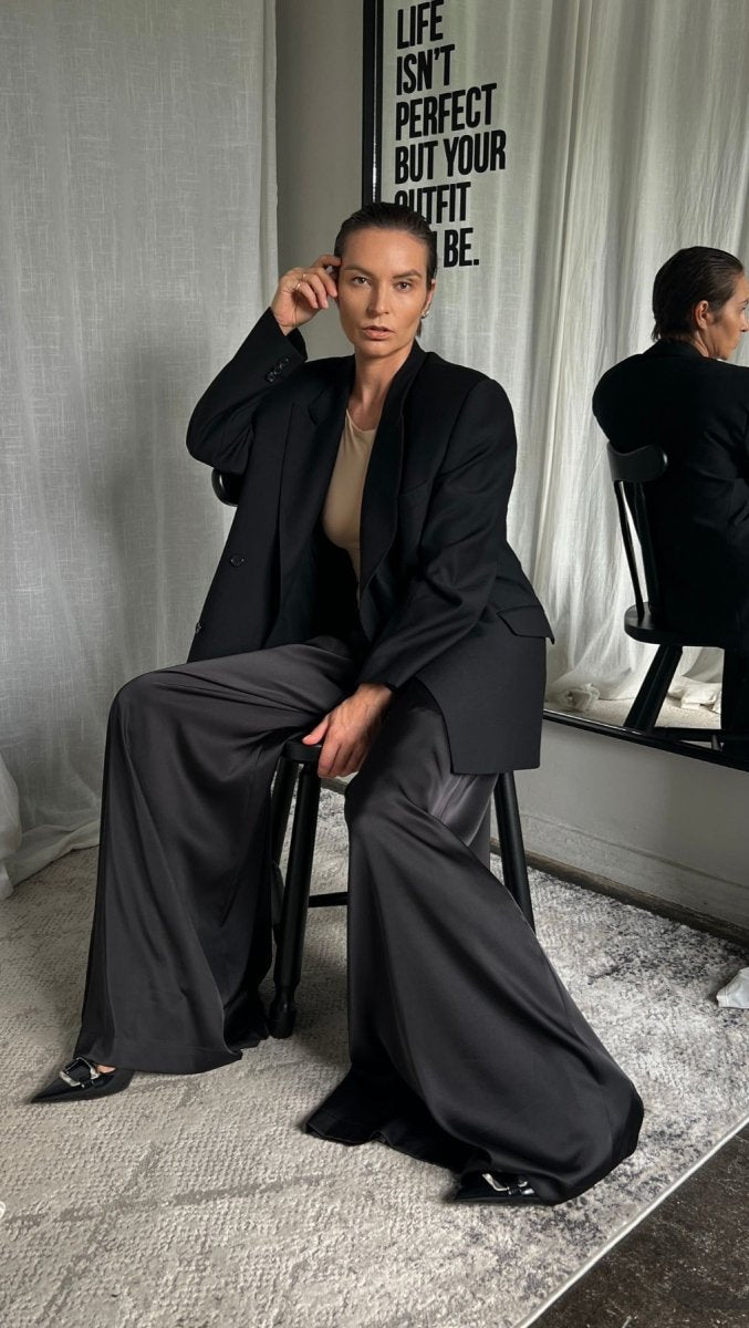 Black Silk Palazzo Trousers - BeaA - Be At Home with Yourself - Trousers