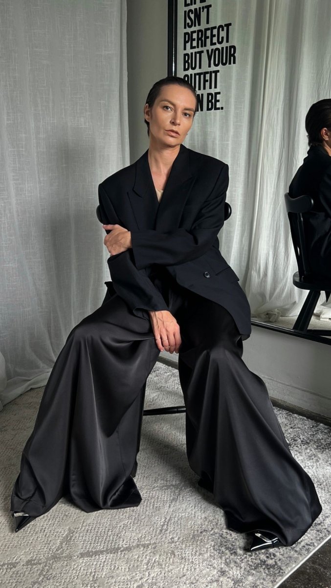 Black Silk Palazzo Trousers - BeaA - Be At Home with Yourself - Trousers