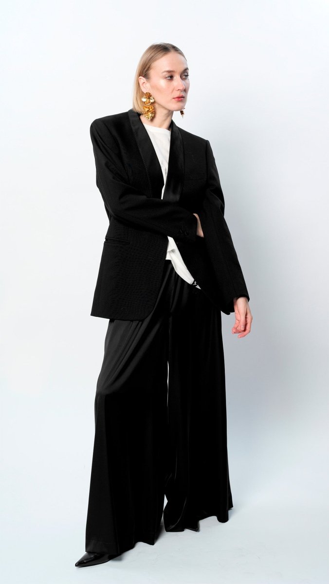 Black Silk Palazzo Trousers - BeaA - Be At Home with Yourself - Trousers