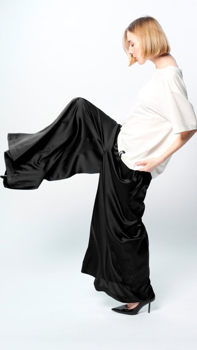 Black Silk Palazzo Trousers - BeaA - Be At Home with Yourself - Trousers