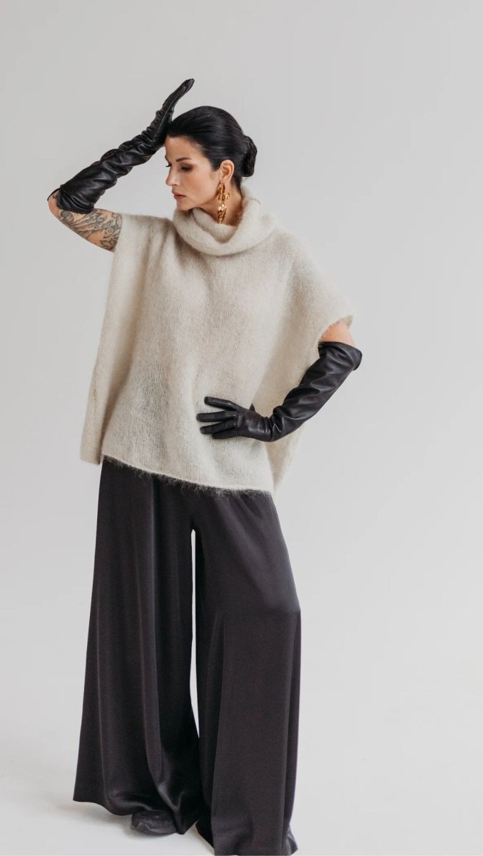 Black Silk Palazzo Trousers - BeaA - Be At Home with Yourself - Trousers