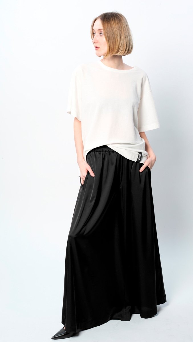 Black Silk Palazzo Trousers - BeaA - Be At Home with Yourself - Trousers