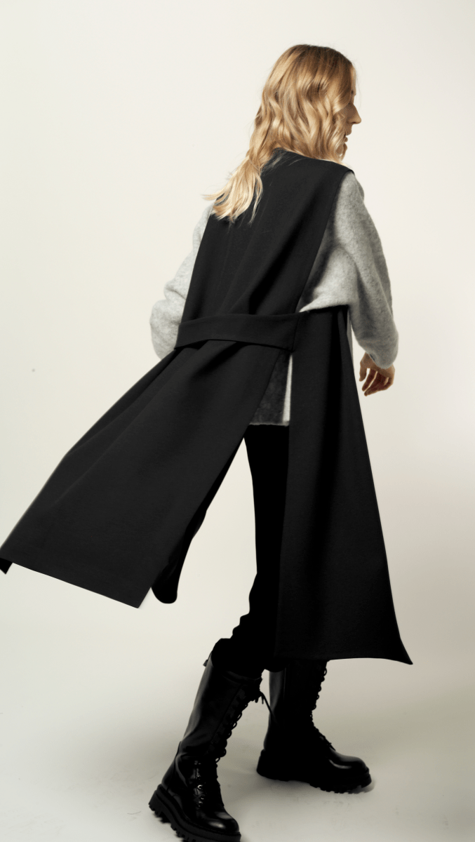 Black Wool Midi Vest - BeaA - Be At Home with Yourself - vests