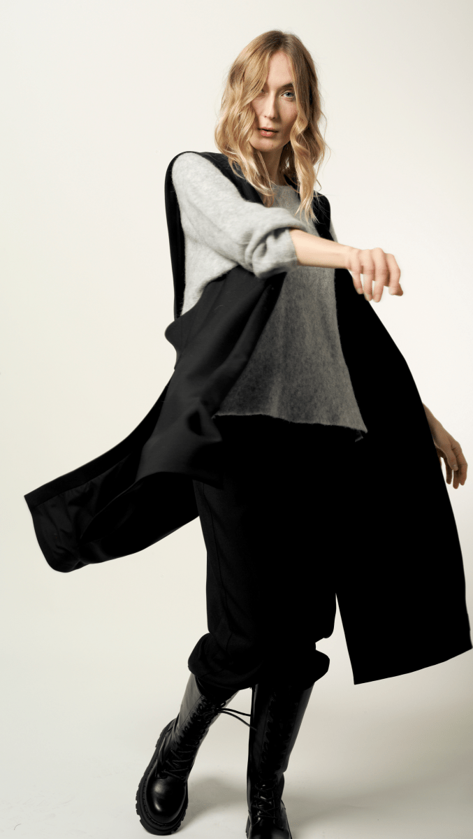Black Wool Midi Vest - BeaA - Be At Home with Yourself - vests