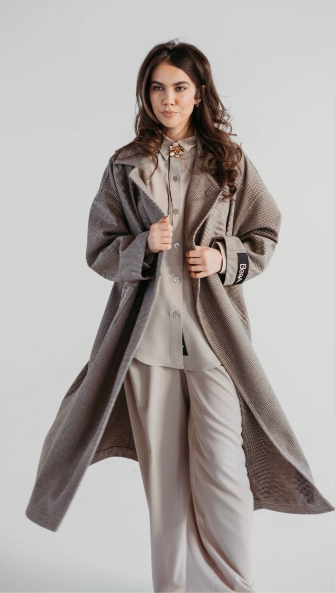 Button Coat Micro check - BeaA - Be At Home with Yourself - coat