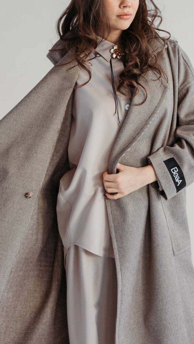 Button Coat Micro check - BeaA - Be At Home with Yourself - coat