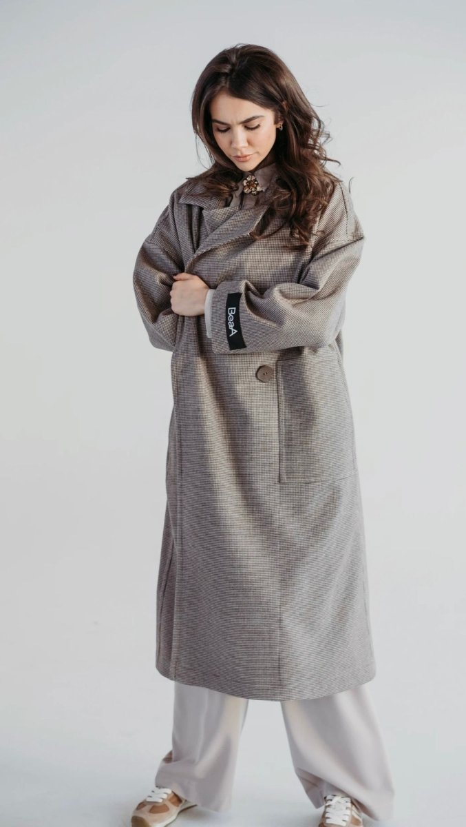 Button Coat Micro check - BeaA - Be At Home with Yourself - coat