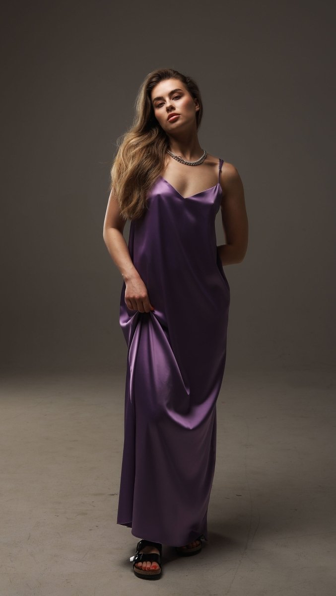 Lilac Open - back Silk Maxi Dress - BeaA - Be At Home with Yourself - Dress