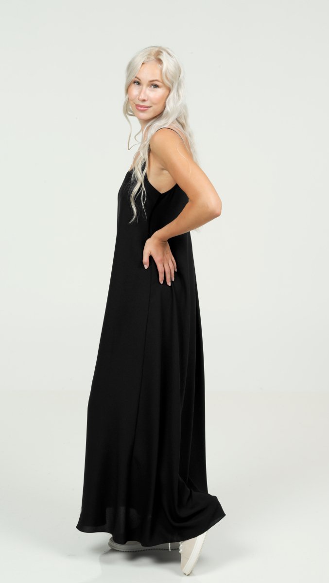 Low - back Maxi Dress with Straps Black - BeaA - Be At Home with Yourself - Dress