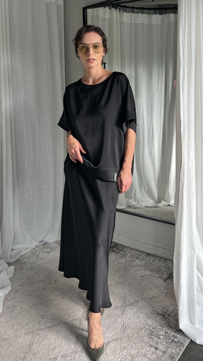 Midi Skirt Silk Satin Black - BeaA - Be At Home with Yourself - skirt