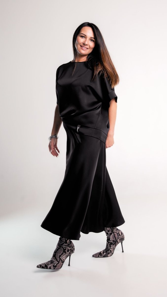 Midi Skirt Silk Satin Black - BeaA - Be At Home with Yourself - skirt