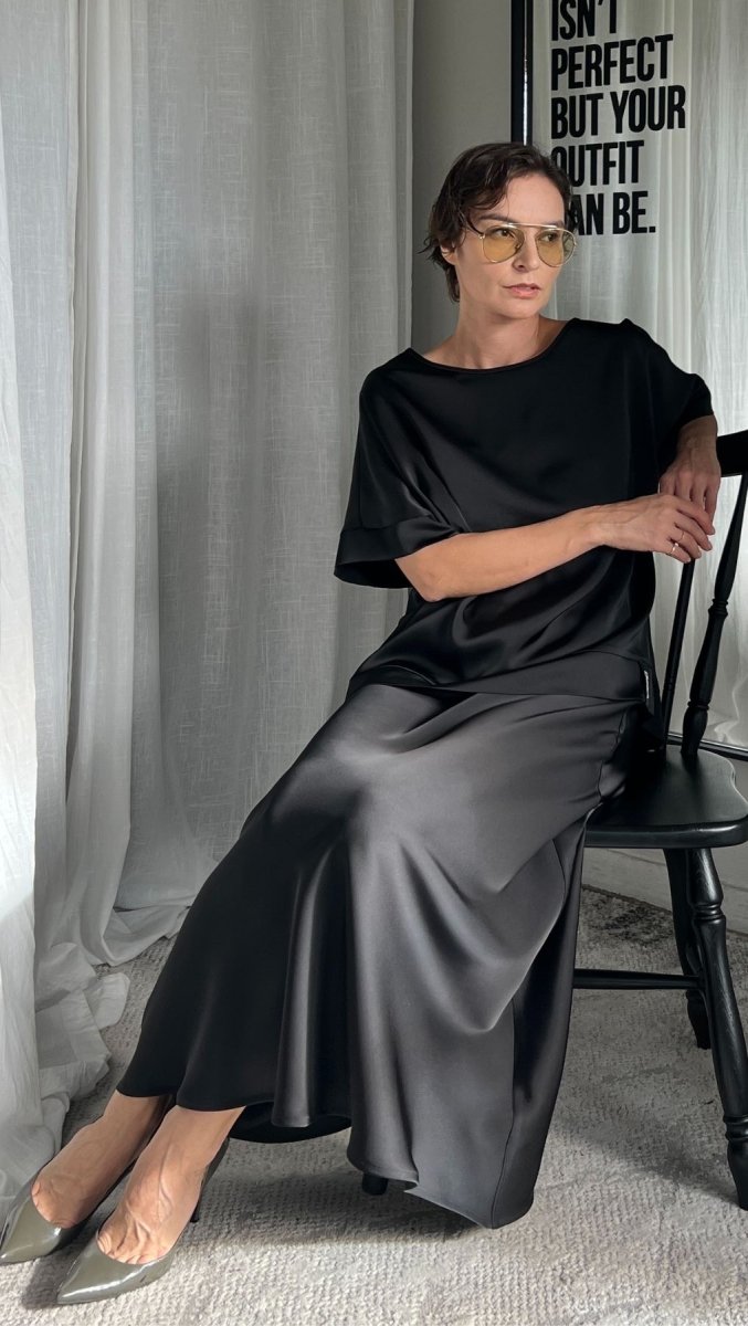 Midi Skirt Silk Satin Black - BeaA - Be At Home with Yourself - skirt