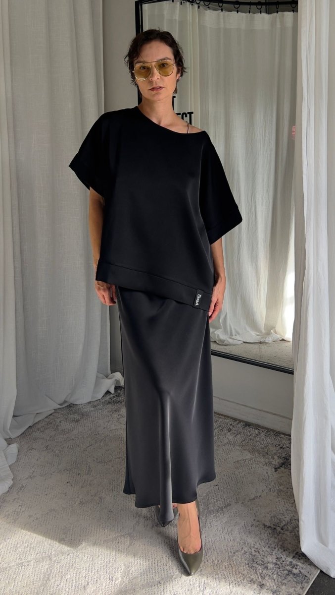 Midi Skirt Silk Satin Black - BeaA - Be At Home with Yourself - skirt