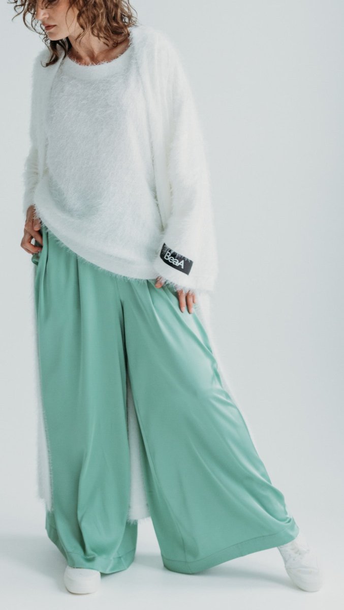 Mint Silk Palazzo Trousers - BeaA - Be At Home with Yourself - Trousers