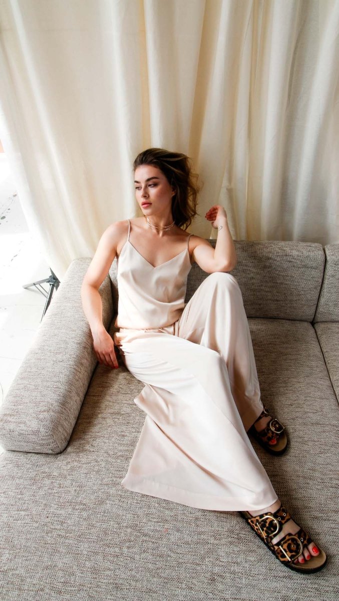 Palazzo Trousers Silk Champagne - BeaA - Be At Home with Yourself - Wide Trousers