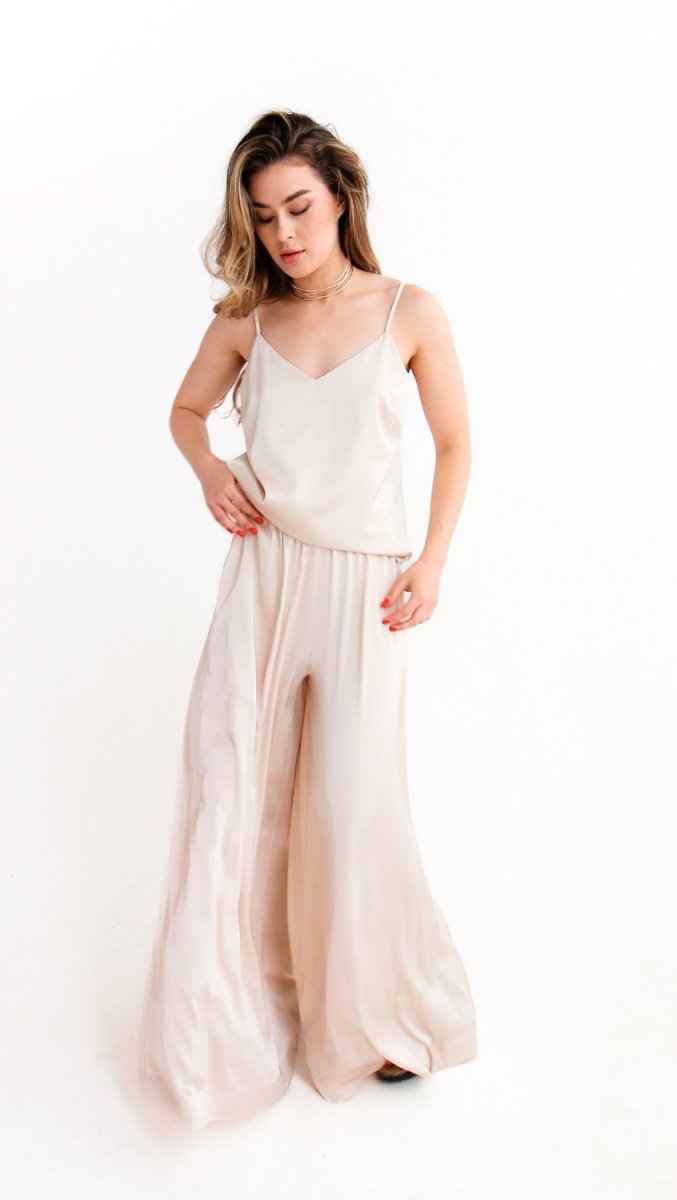Palazzo Trousers Silk Champagne - BeaA - Be At Home with Yourself - Wide Trousers
