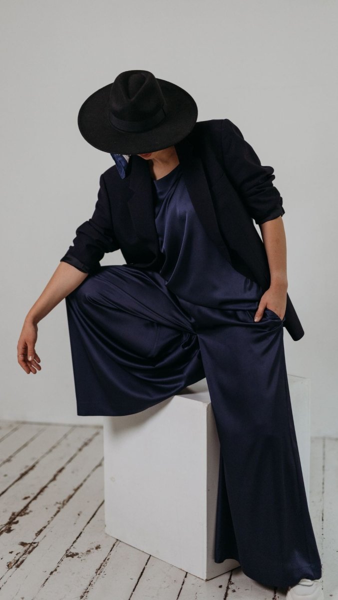 Palazzo trousers Silk Midnight Blue - BeaA - Be At Home with Yourself - Trousers