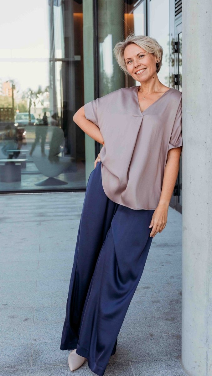 Palazzo trousers Silk Midnight Blue - BeaA - Be At Home with Yourself - Trousers