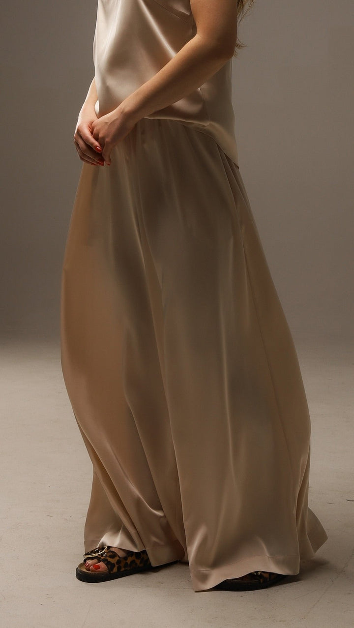 Silk Palazzo Trousers Champagne - BeaA - Be At Home with Yourself - Trousers