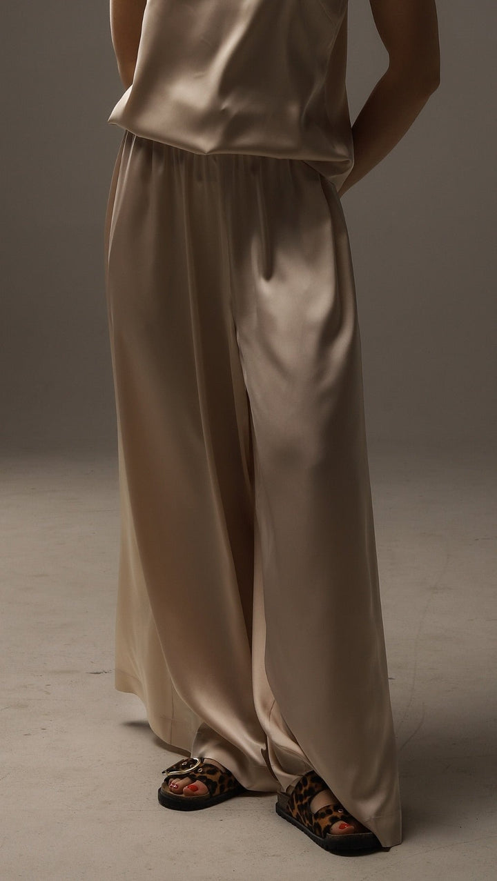 Silk Palazzo Trousers Champagne - BeaA - Be At Home with Yourself - Trousers