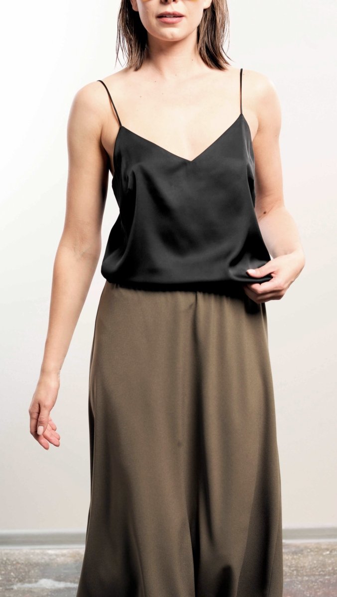 Top with Tiny Straps Silk Black - BeaA - Be At Home with Yourself - Top