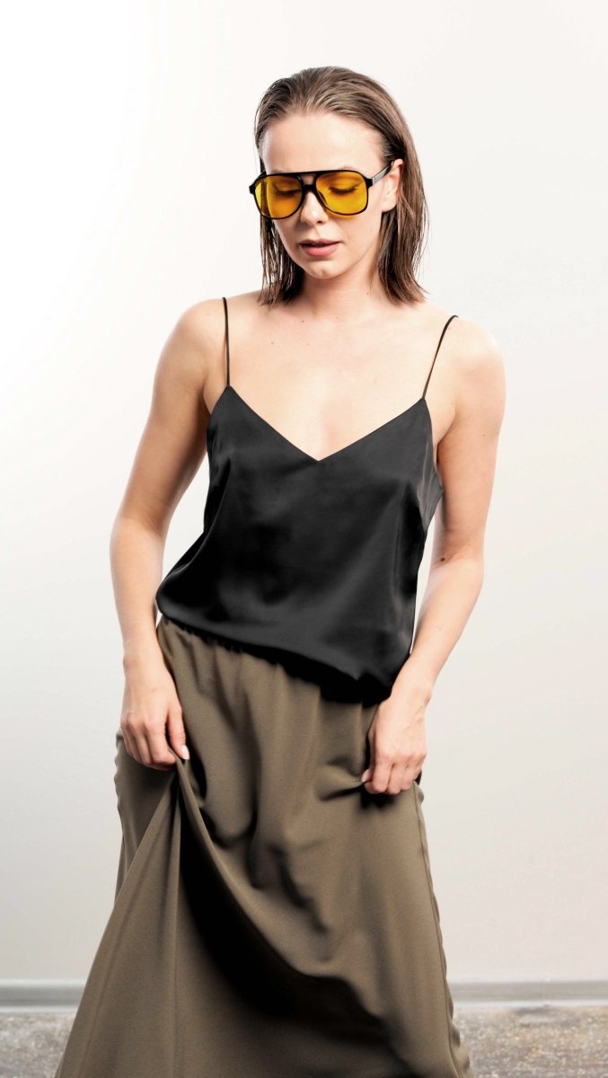 Top with Tiny Straps Silk Black - BeaA - Be At Home with Yourself - Top