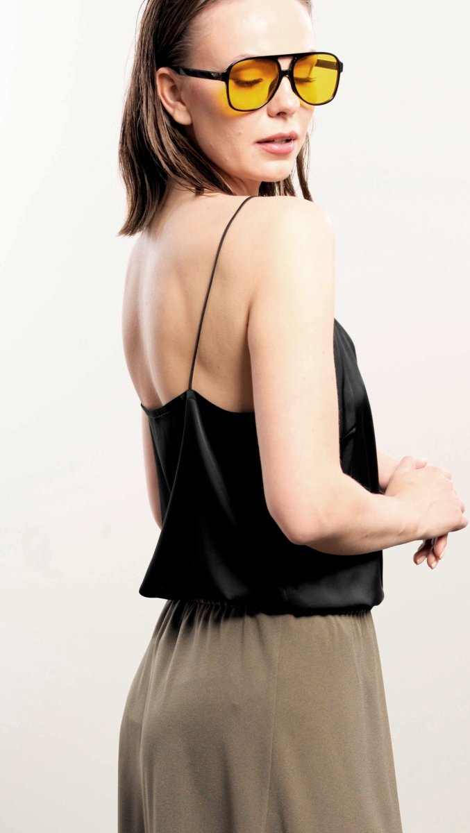 Top with Tiny Straps Silk Black - BeaA - Be At Home with Yourself - Top
