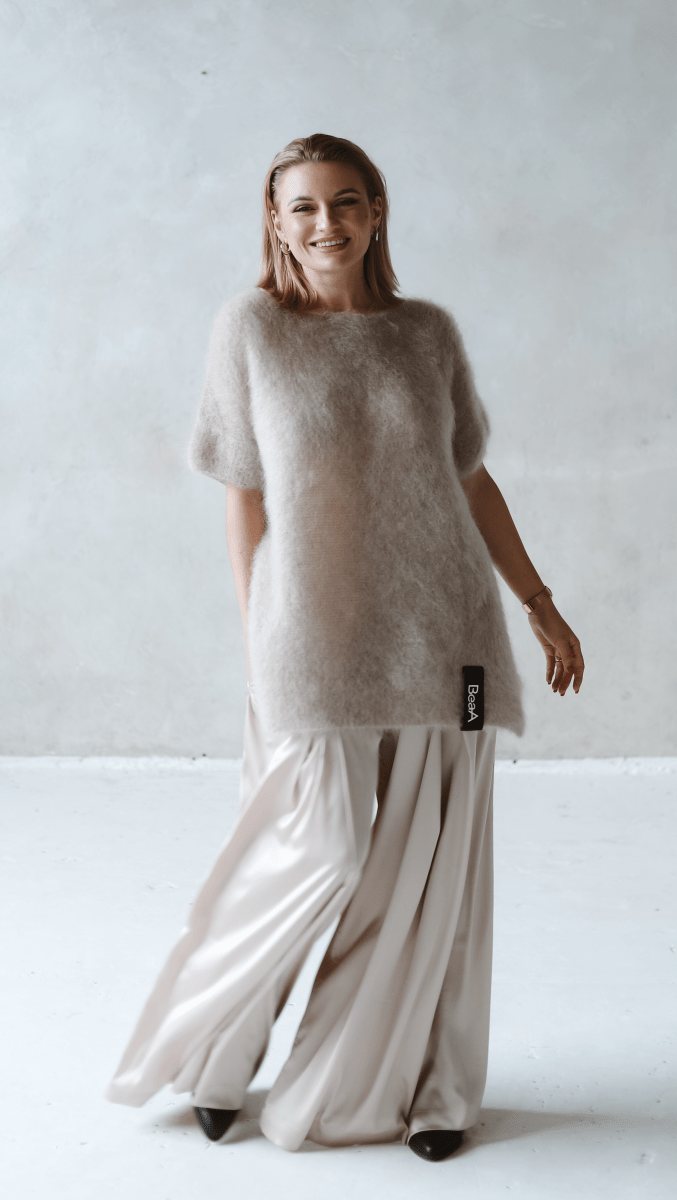 Trousers with pleats Silk Champagne - BeaA - Be At Home with Yourself - Trousers