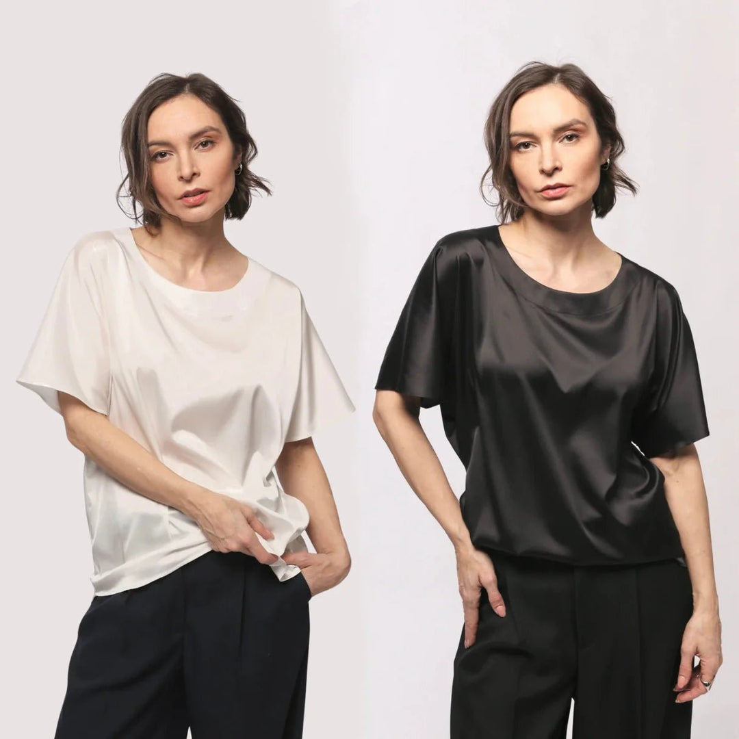 White and Black Silk Tops - BeaA - Be At Home with Yourself