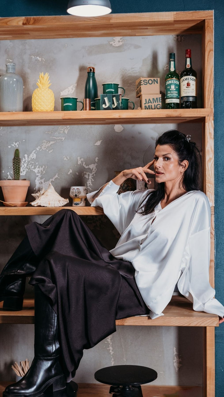 Midi Skirt Silk Satin Black