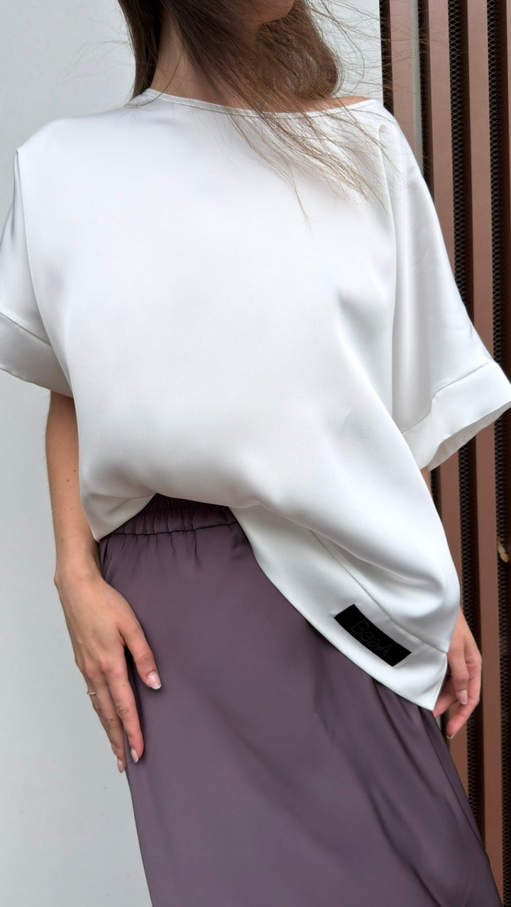 Silk Satin Top White