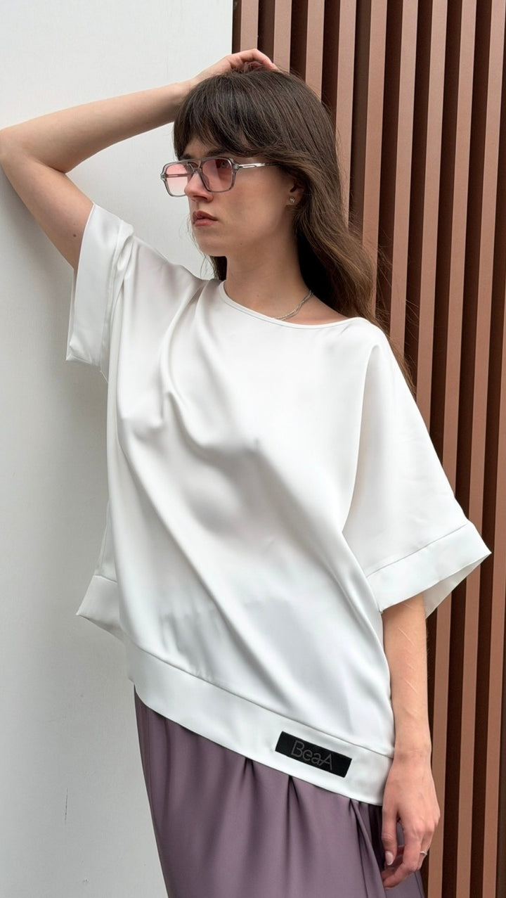 Silk Satin Top White
