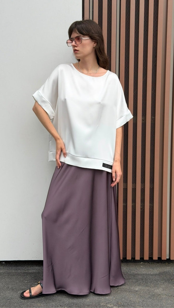 Silk Satin Top White