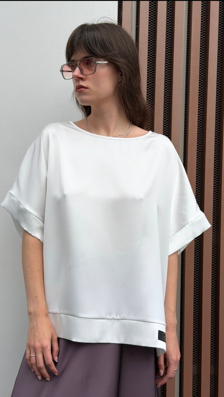 Silk Satin Top White