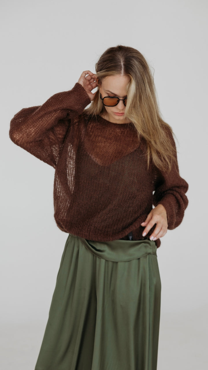 Light sweater Kidmohair-Merino brown