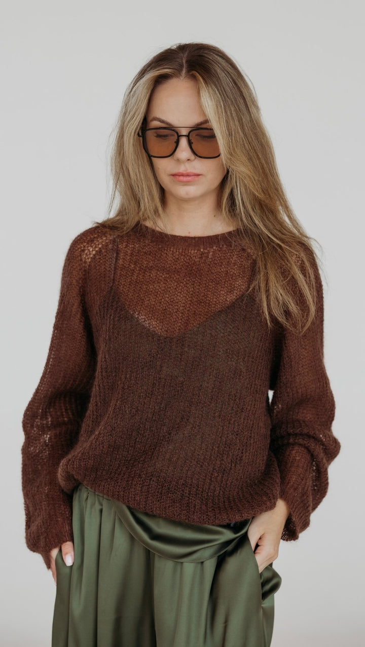 Light sweater Kidmohair-Merino brown