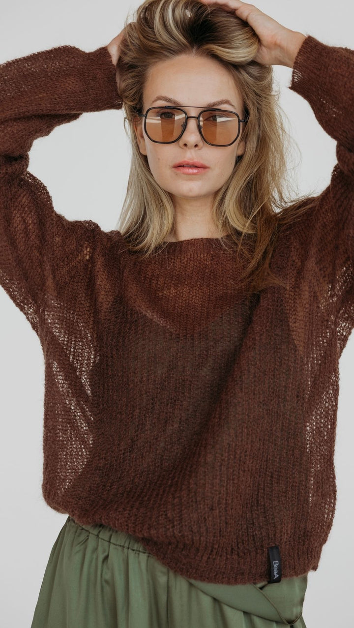Light sweater Kidmohair-Merino brown