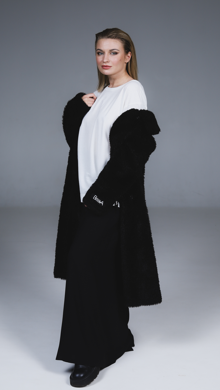 Black Eco-fur coat BeaA - Be At Home with Yourself