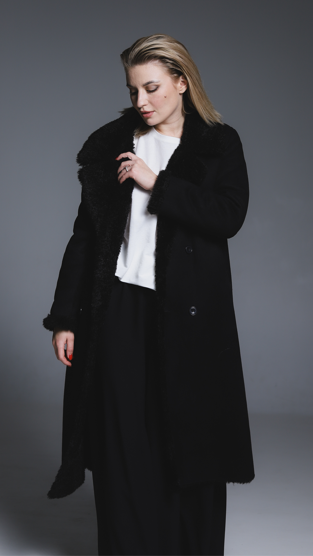 Black Eco-fur coat BeaA - Be At Home with Yourself