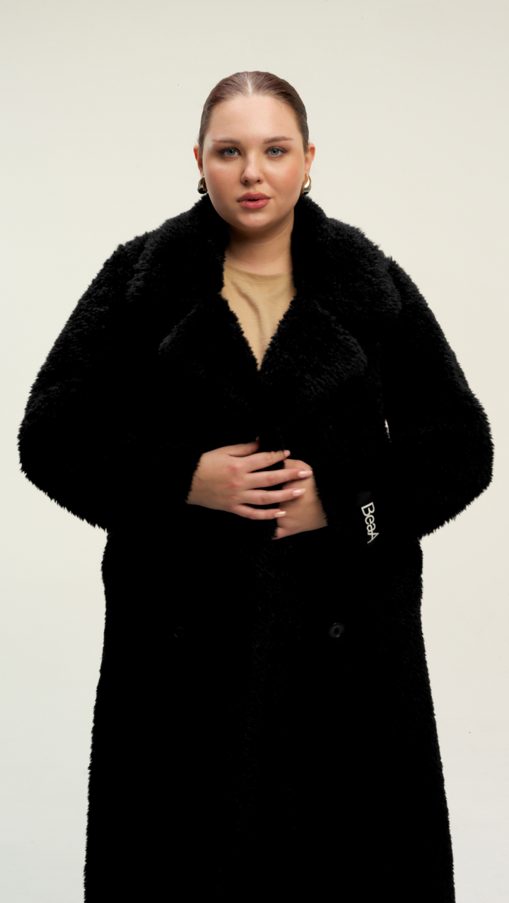 Black Eco-fur coat BeaA - Be At Home with Yourself