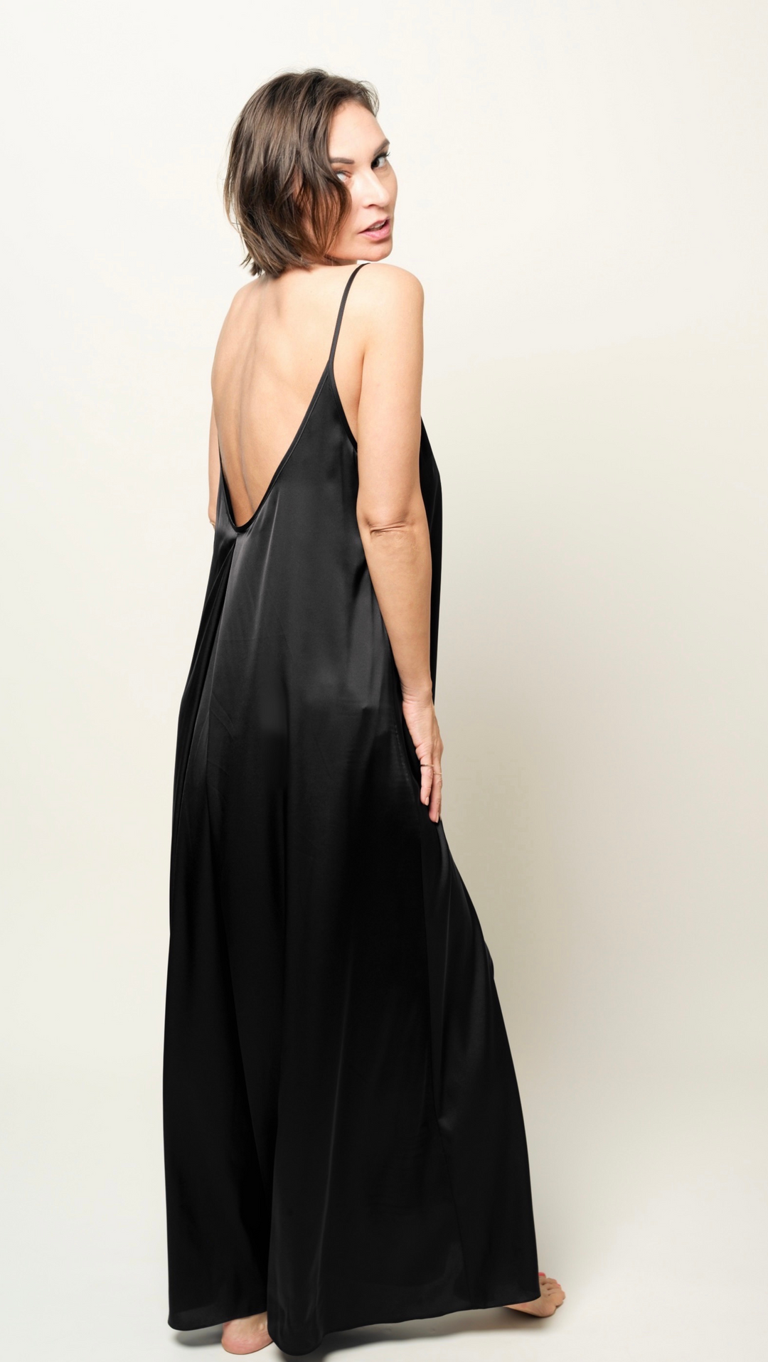 Black Silk open-back dress BeaA - Be At Home with Yourself