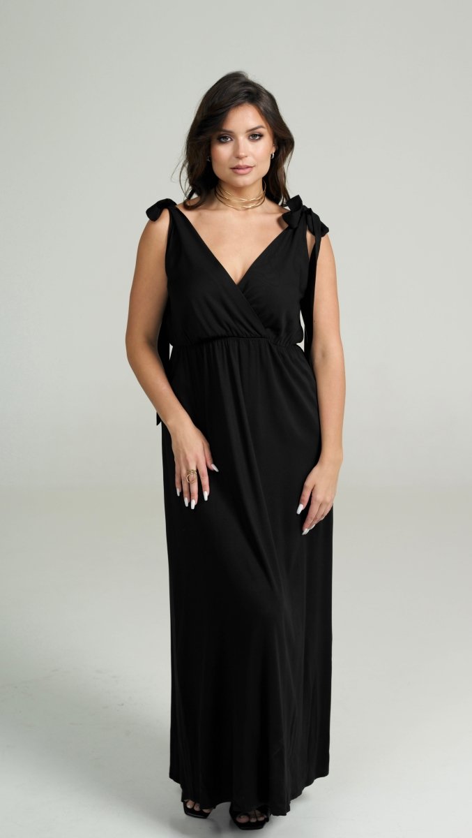 Black dress with self-tie straps BeaA - Be At Home with Yourself