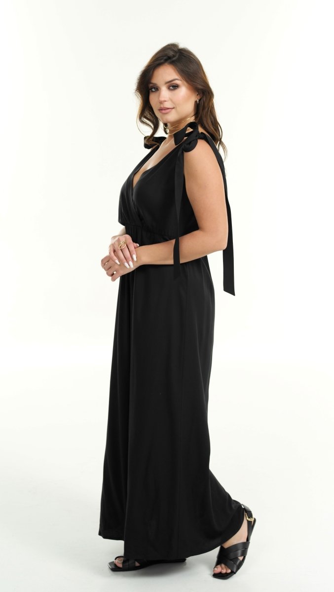 Black dress with self-tie straps BeaA - Be At Home with Yourself