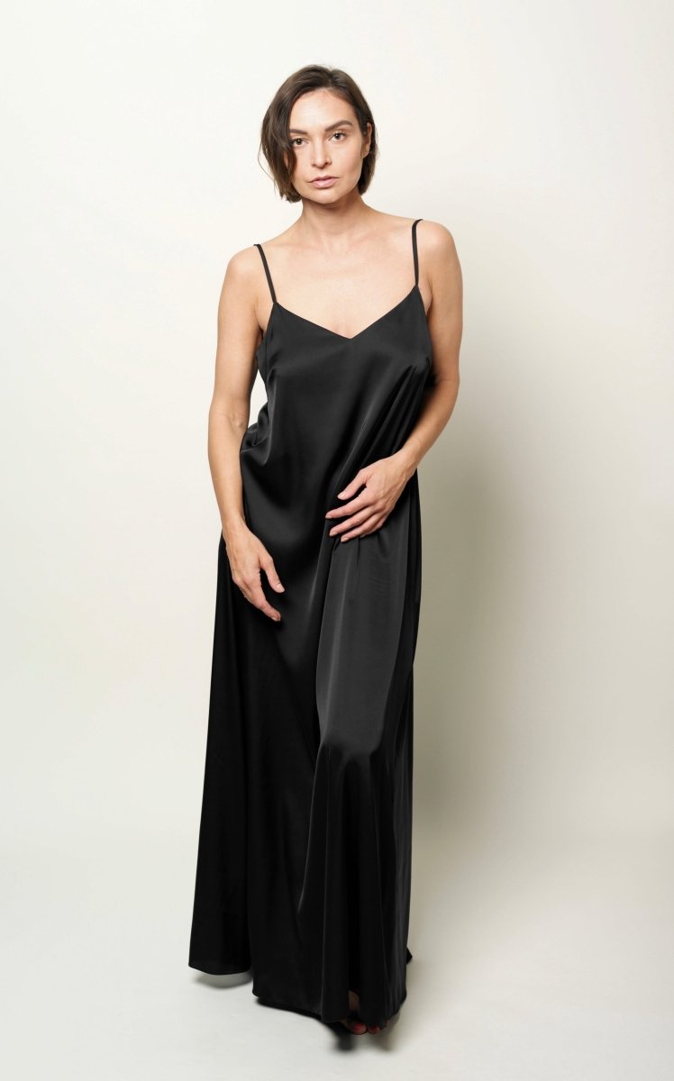 Black silk maxi dress BeaA - Be At Home with Yourself