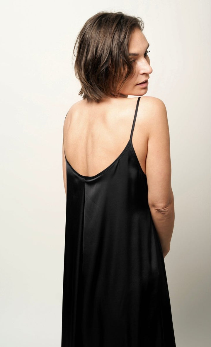 Black silk maxi dress BeaA - Be At Home with Yourself