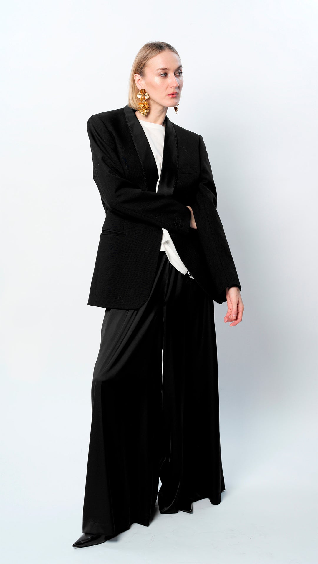 Black Silk Palazzo Trousers