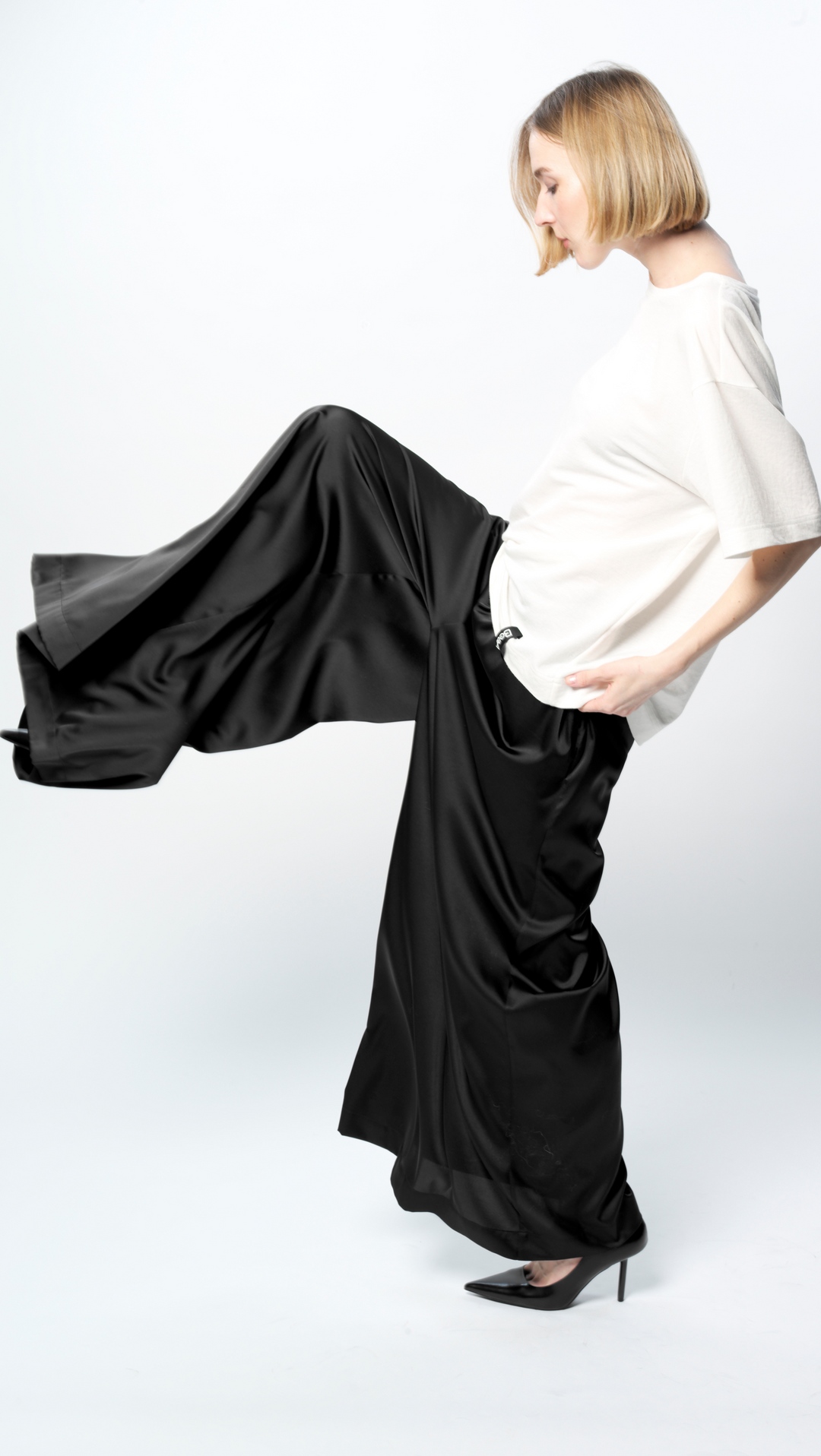 Black silk palazzo trousers BeaA - Be At Home with Yourself