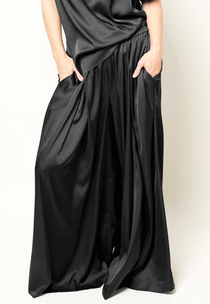 Black silk palazzo trousers BeaA - Be At Home with Yourself
