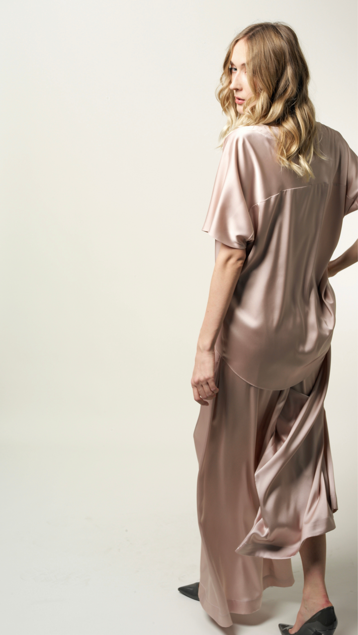 Evening sand color silk palazzo trousers BeaA - Be At Home with Yourself