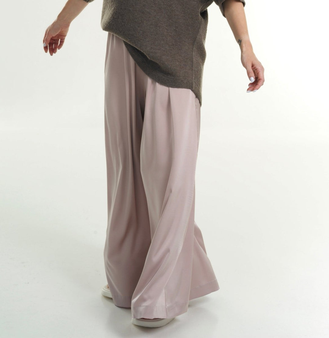 Evening sand color silk palazzo trousers BeaA - Be At Home with Yourself